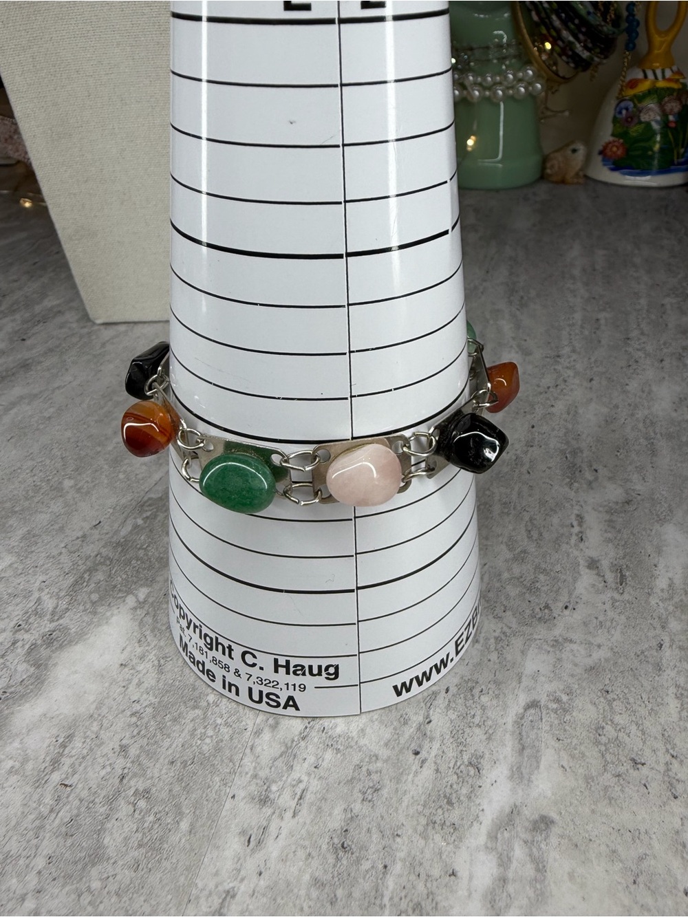 Vintage Gemstone Link Bracelet Stone Silver Tone Jewelry Vehicle